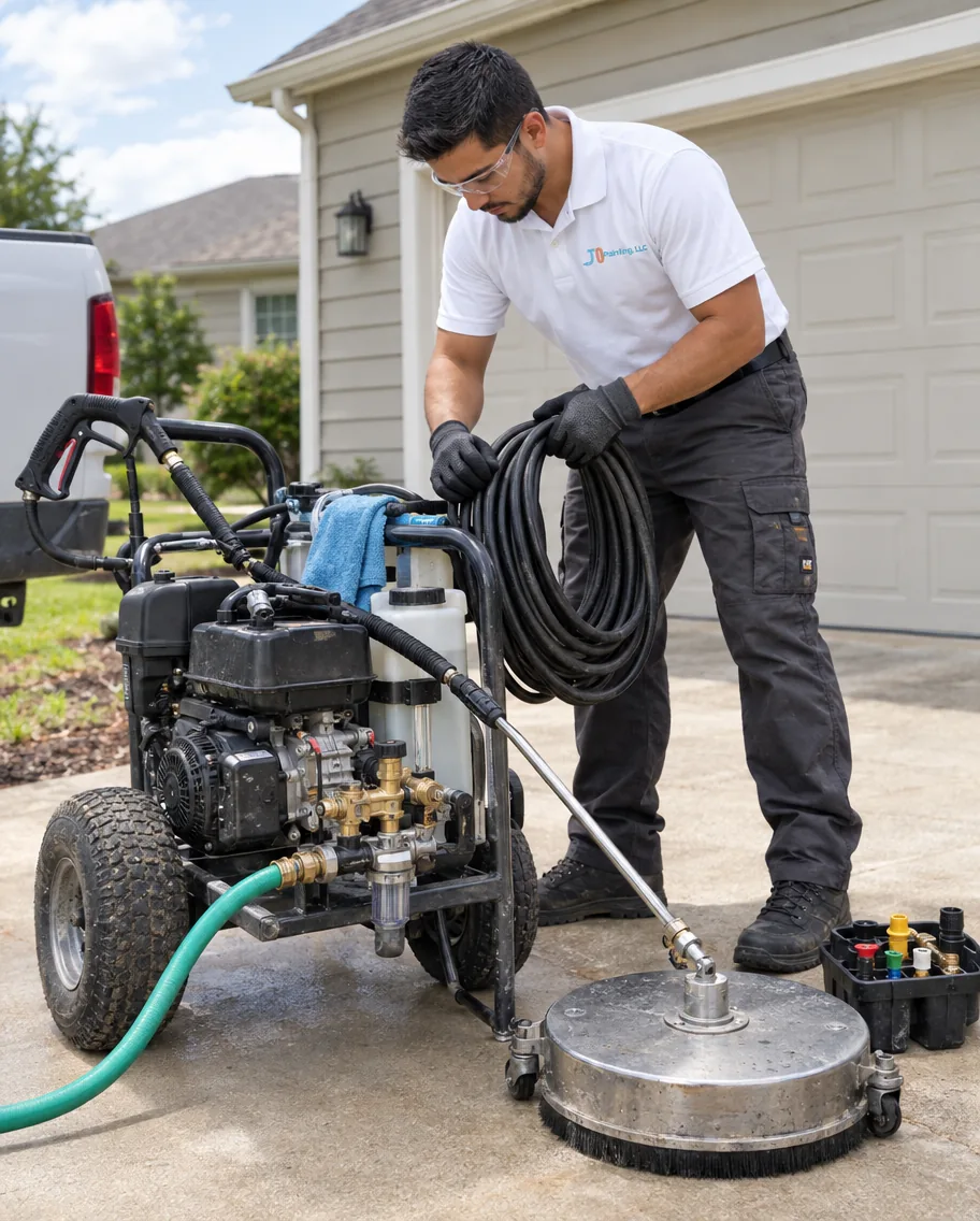 Pressure washing in action